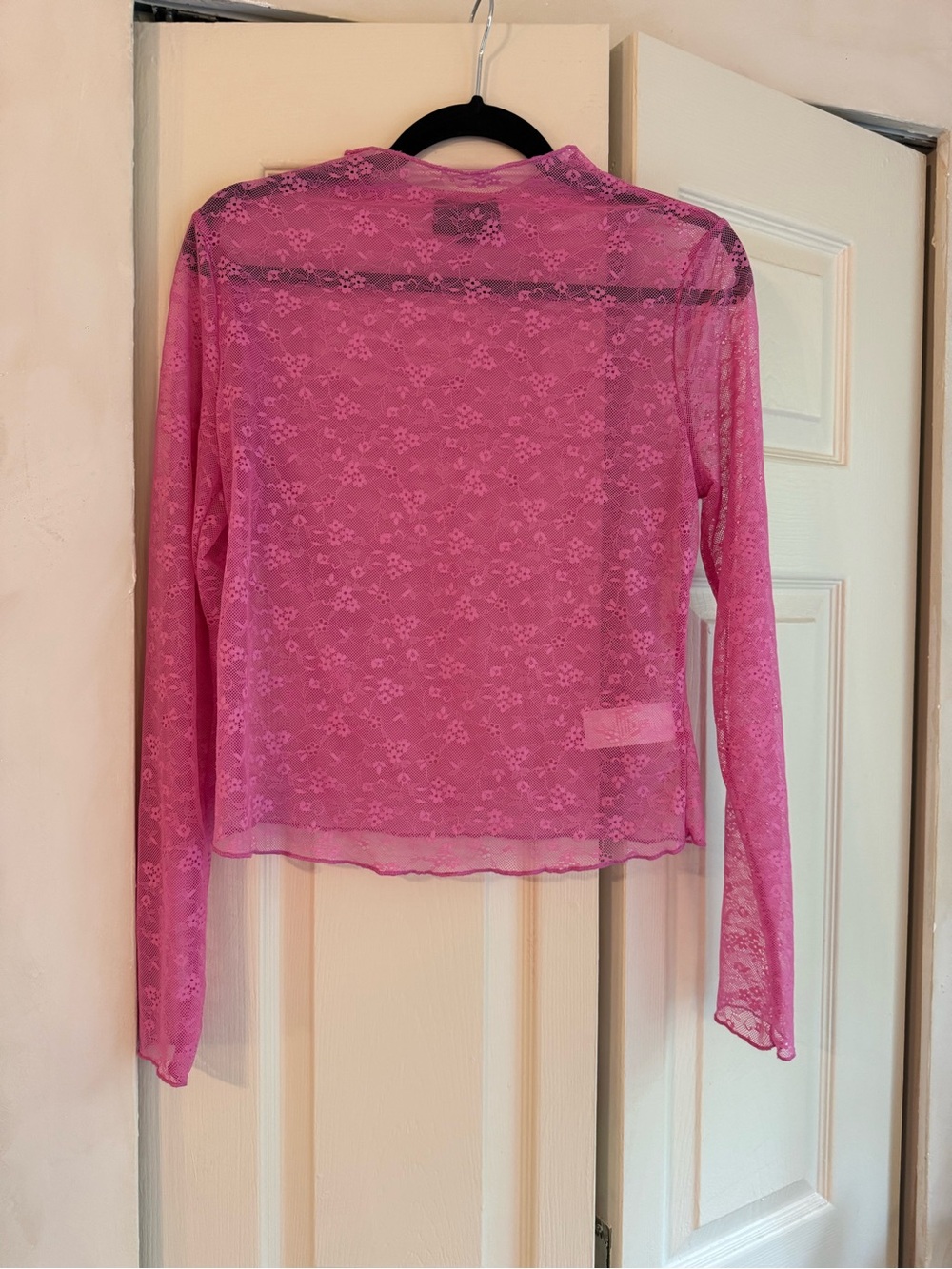 NOBO Pink Sheer Lace Long-Sleeve Top